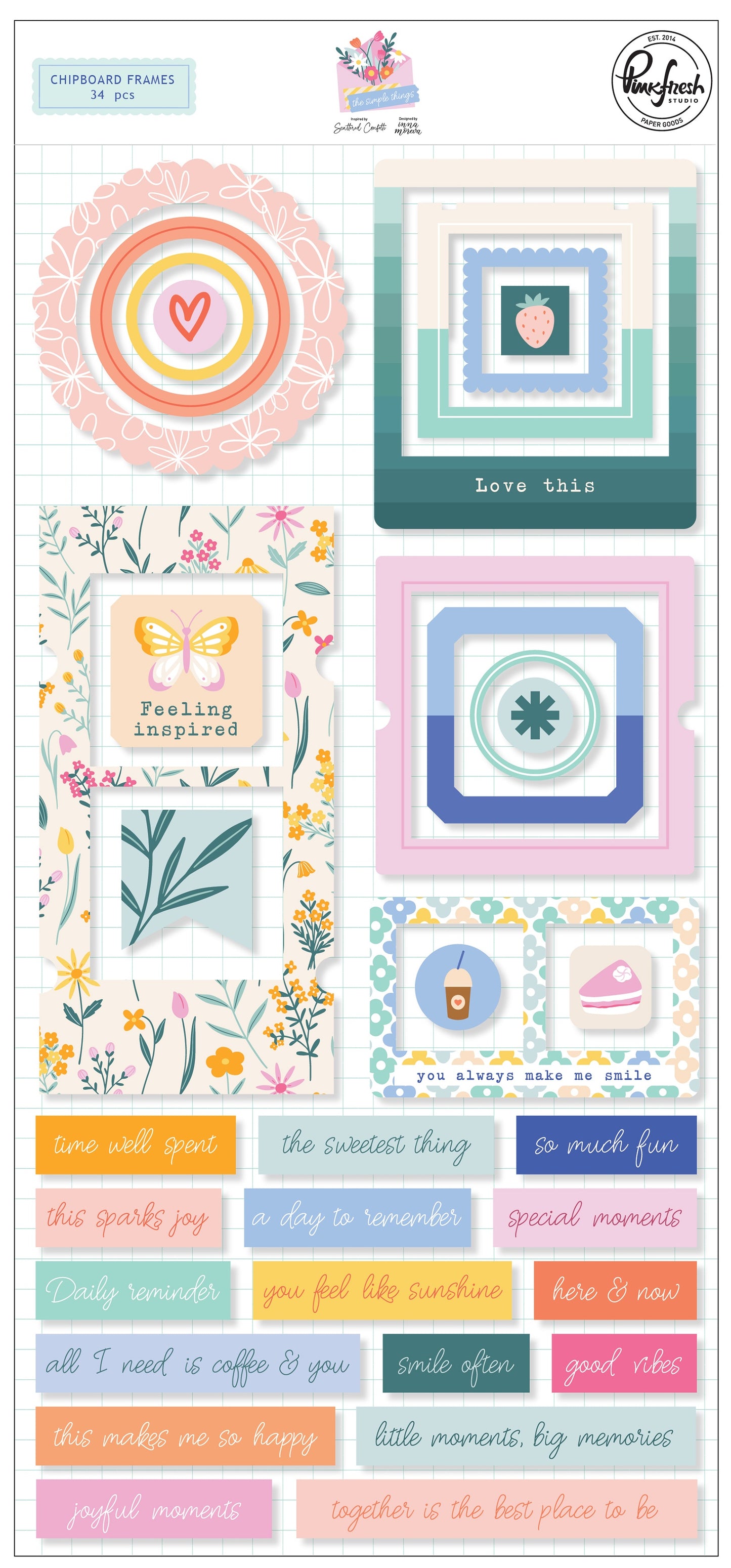 Pinkfresh Studio The Simple Things Chipboard Frames Stickers