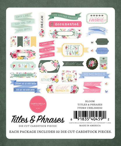 Carta Bella Bloom Cardstock Ephemera -Titles & Phrases