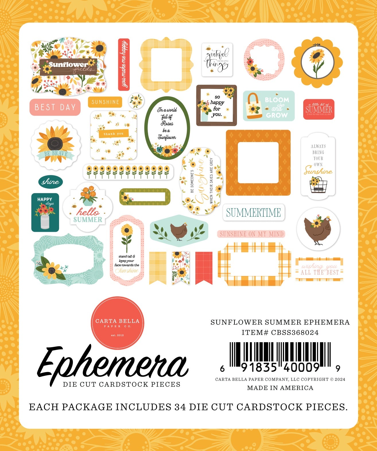 Carta Bella Sunflower Summer Cardstock Ephemera -Icons