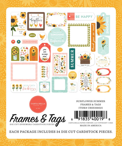 Carta Bella Sunflower Summer Cardstock Ephemera -Frames & Tags