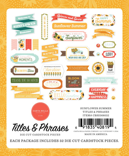 Carta Bella Sunflower Summer Cardstock Ephemera -Titles & Phrases