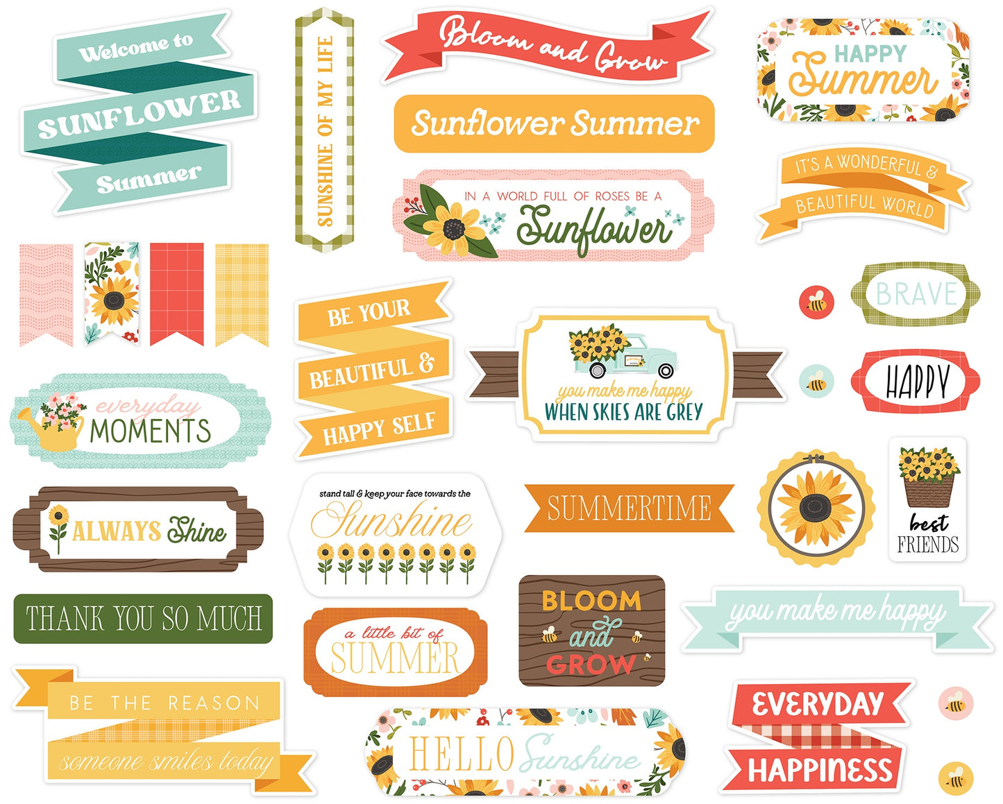 Carta Bella Sunflower Summer Cardstock Ephemera -Titles & Phrases