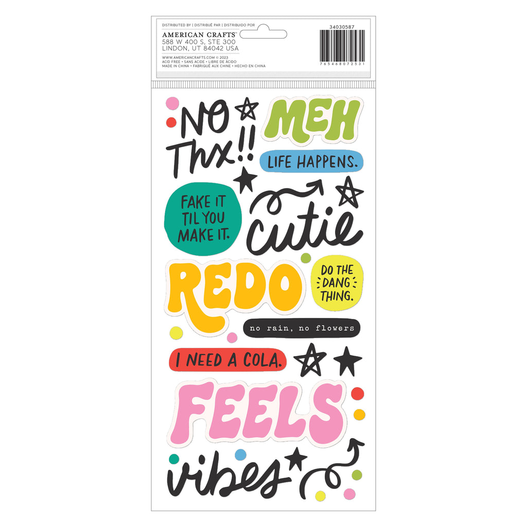 American Crafts Whatevs Thickers Puffy Phrase Stickers