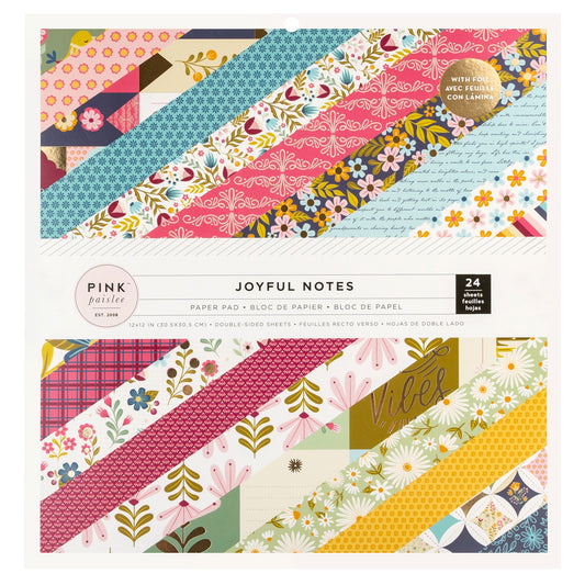 Pink Paislee Joyful Notes Double-Sided Paper Pad 12X12-Gold Foil