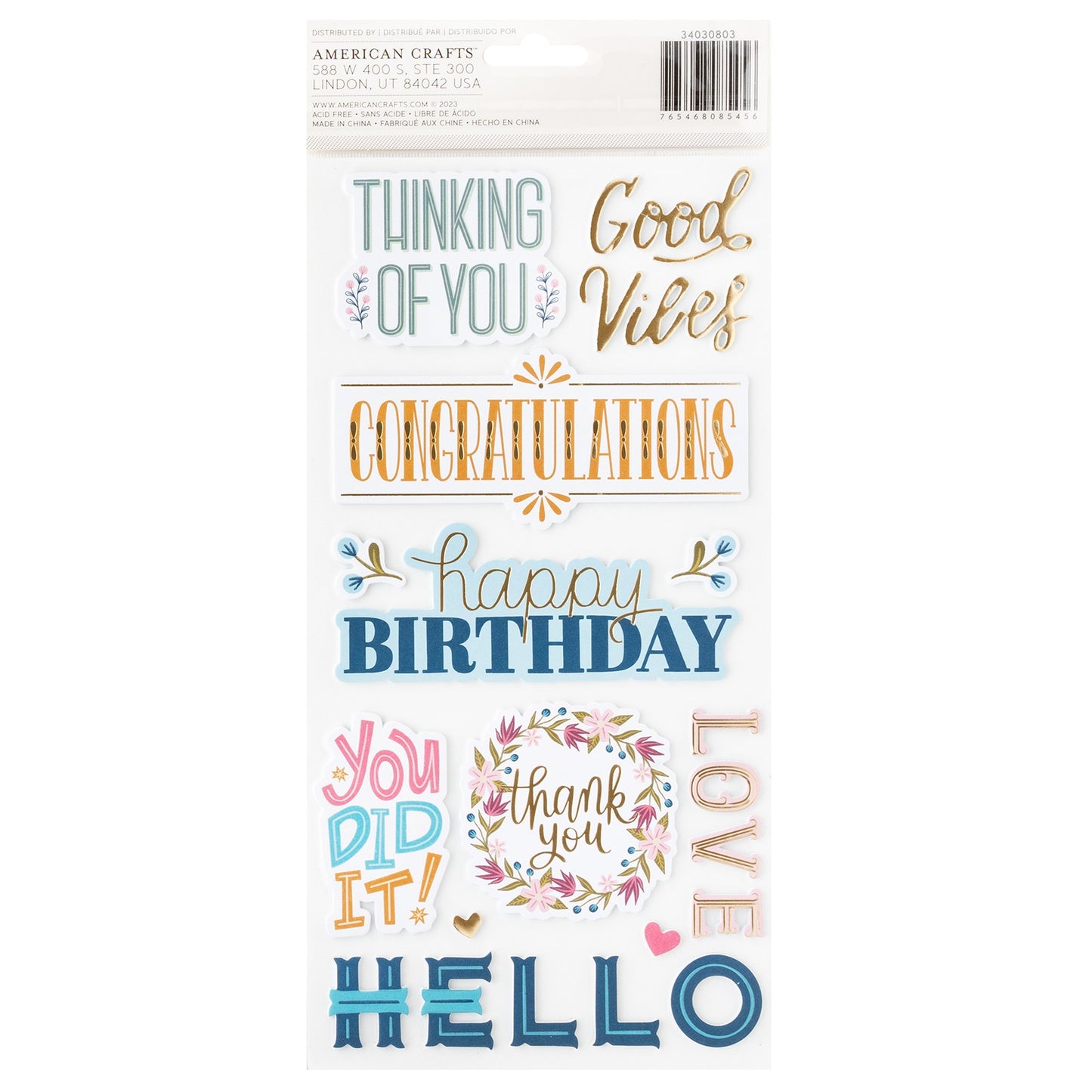 Pink Paislee Joyful Notes Thickers Stickers -Gold Foil Phrase