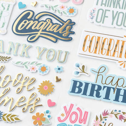 Pink Paislee Joyful Notes Thickers Stickers -Gold Foil Phrase