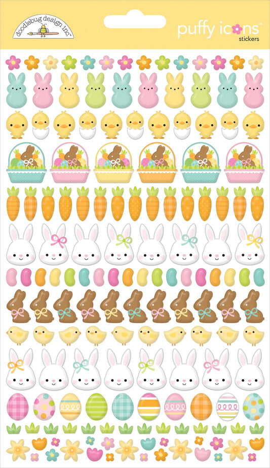 Doodlebug Bunny Hop Puffy Stickers-Icons