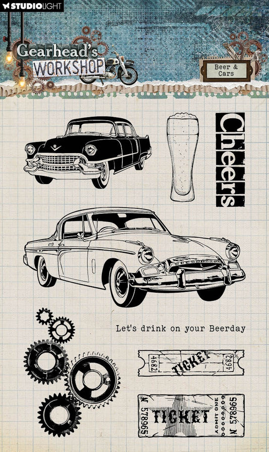 Studio Light Gearhead's Workshop Clear Stamps- Beer & Cars