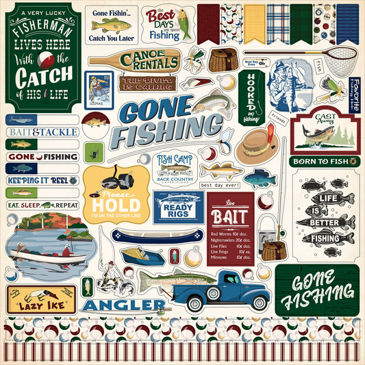 Carta Bella Gone Fishing Elements Cardstock Stickers 12x12