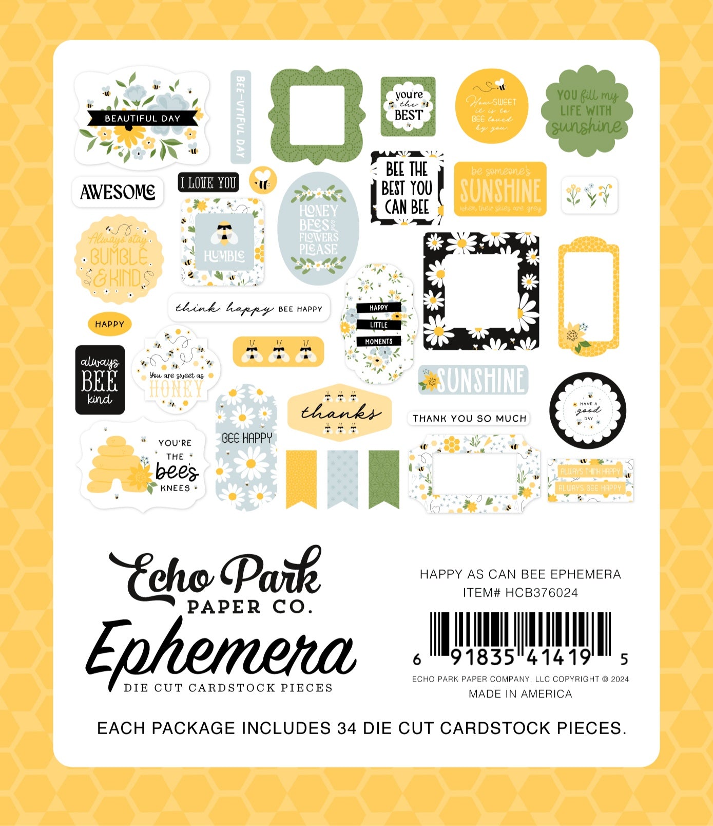 Echo Park Happy As Can Bee Cardstock Ephemera-Icons