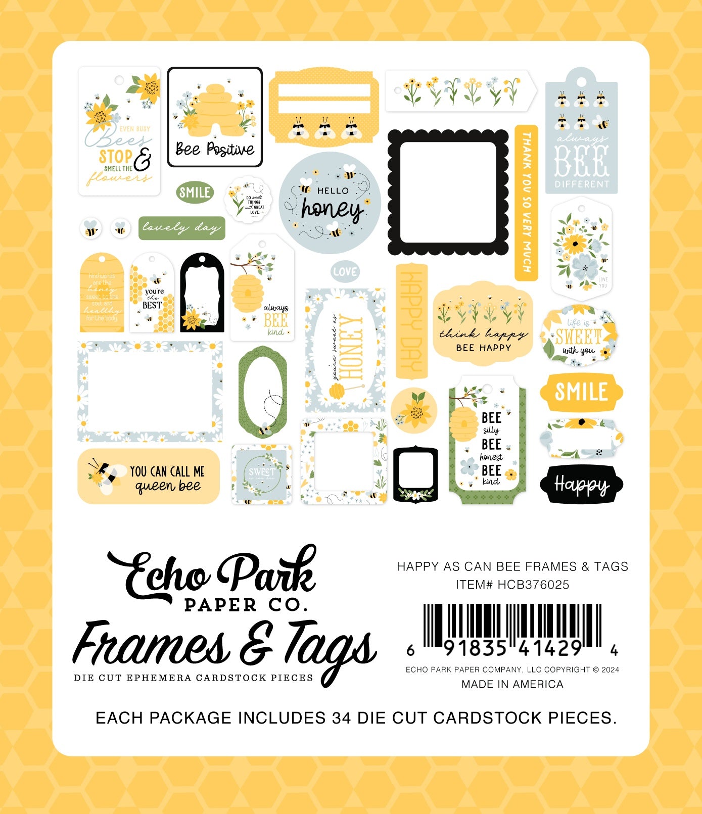 Echo Park Happy As Can Bee Cardstock Ephemera-Frames & Tags