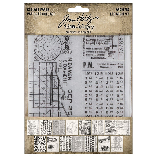 Tim Holtz Idea-ology Collage Paper Archives-30 Pieces