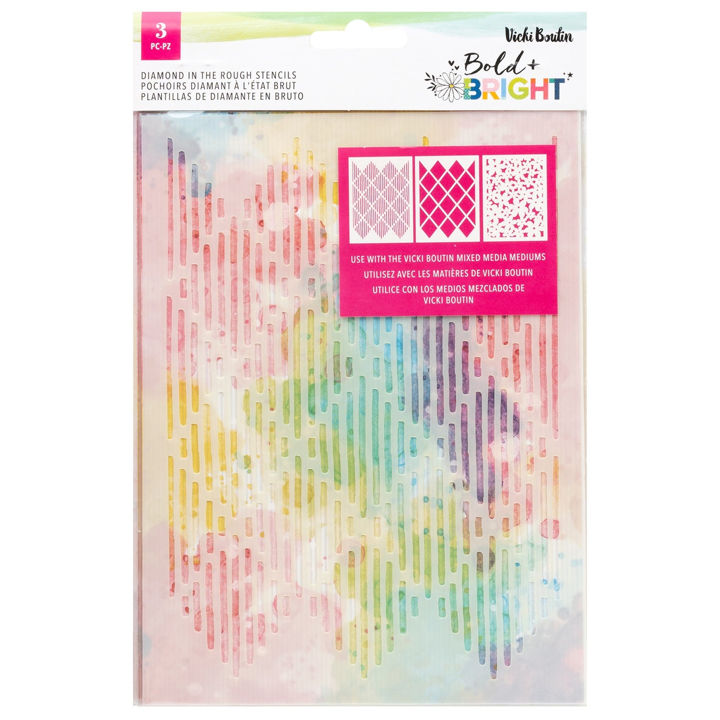 Vicki Boutin Bold And Bright Stencil Pack 3/Pkg-Diamond In The Rough