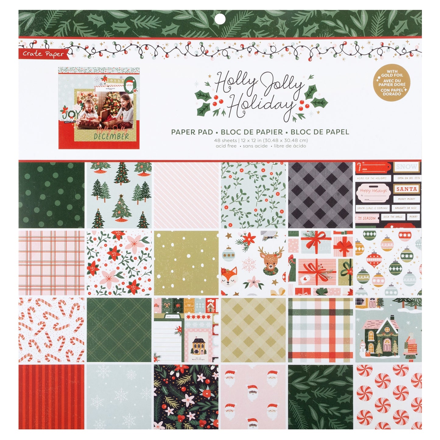 Crate Paper Holly Jolly Holiday Paper Pad 12"X12"