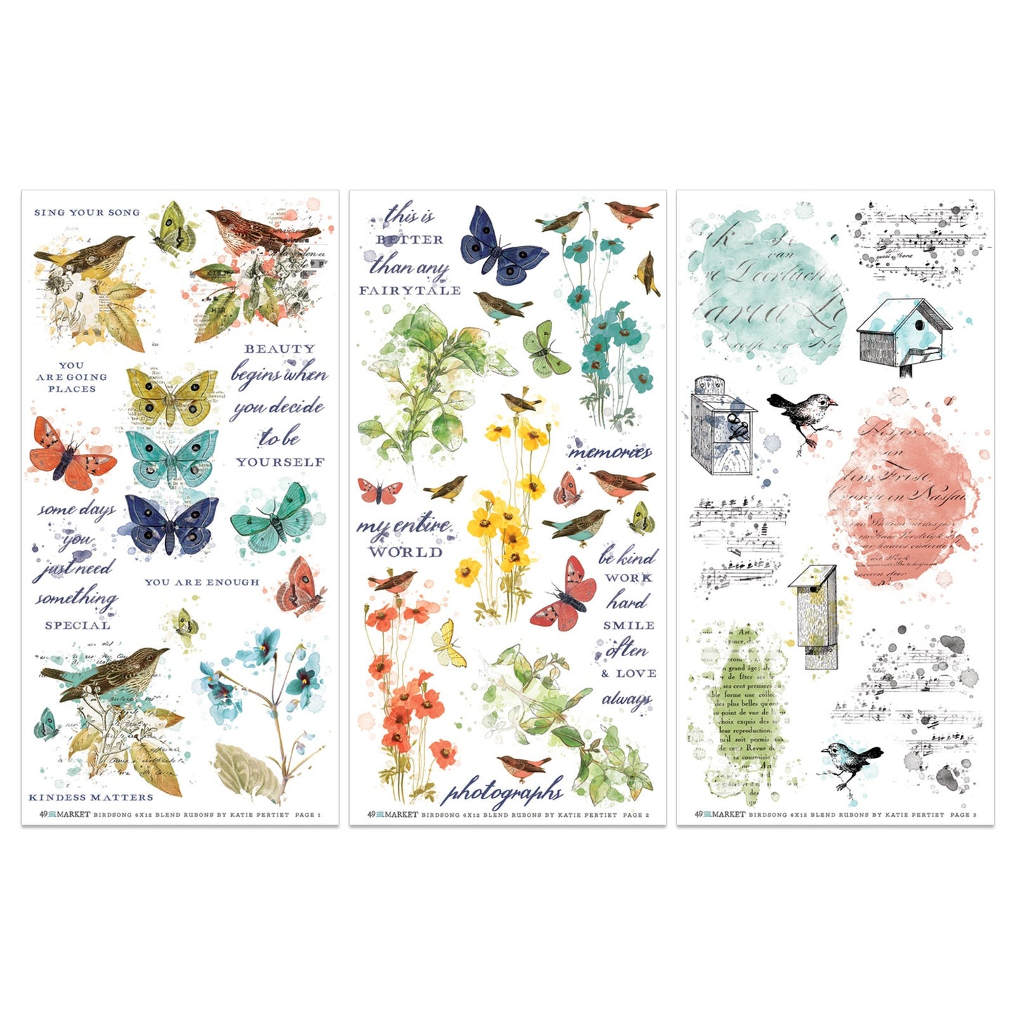 49 And Market Birdsong Rub-On Transfer Set-Blendable