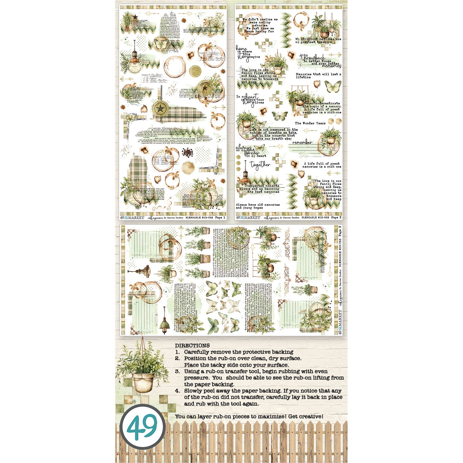 49 And Market Cottagecore Rub-On Transfer Set