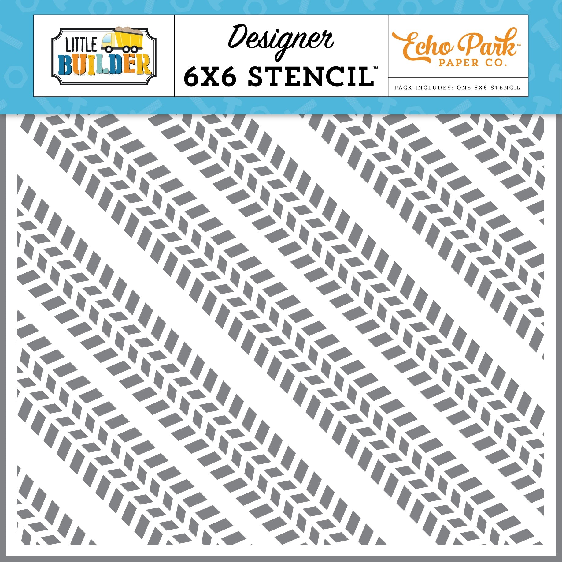 Echo Park Little Builder Stencil 6"X6"-Work Hard Tracks