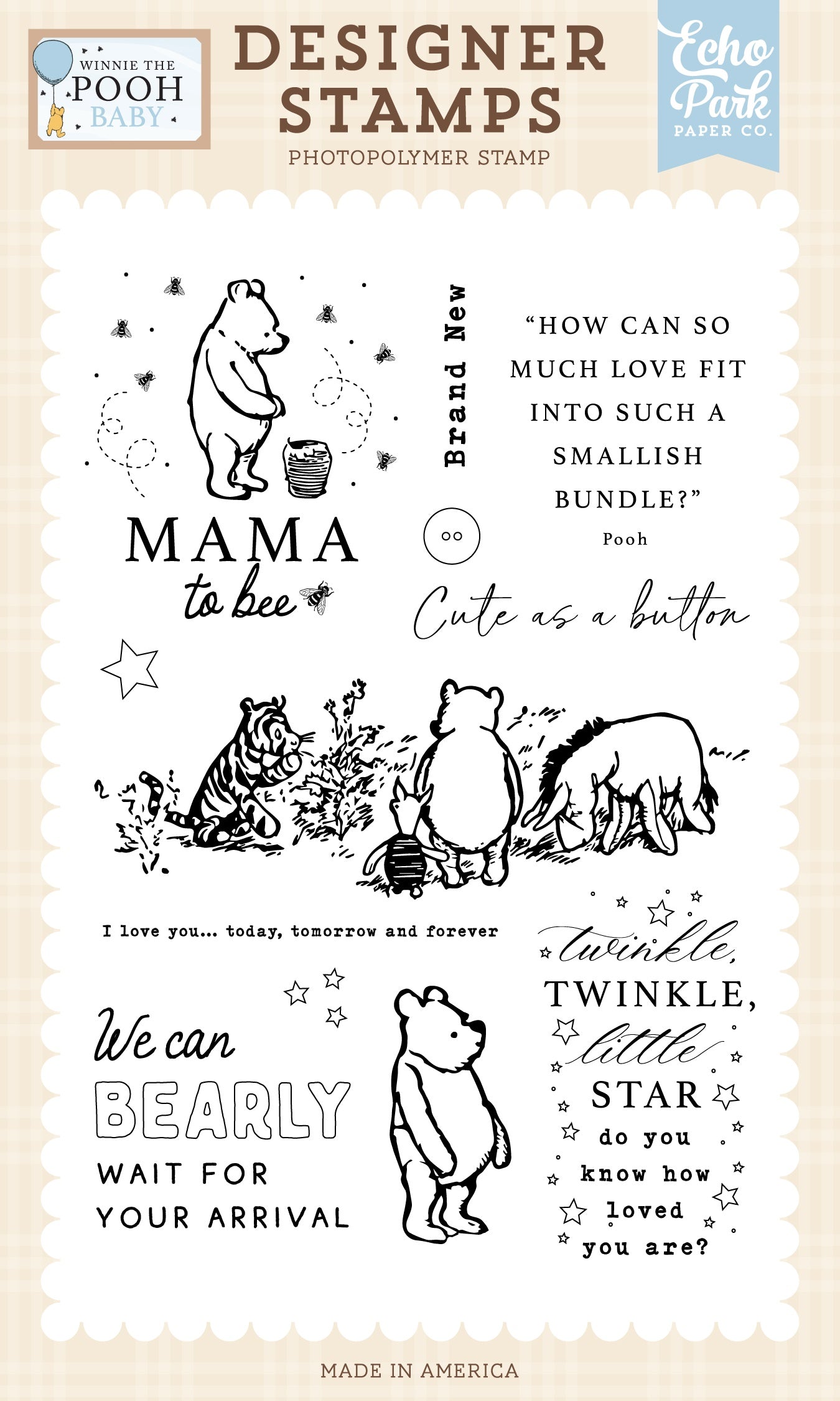 Echo Park Winnie The Pooh Baby Baby Stamp Set-Bearly Wait