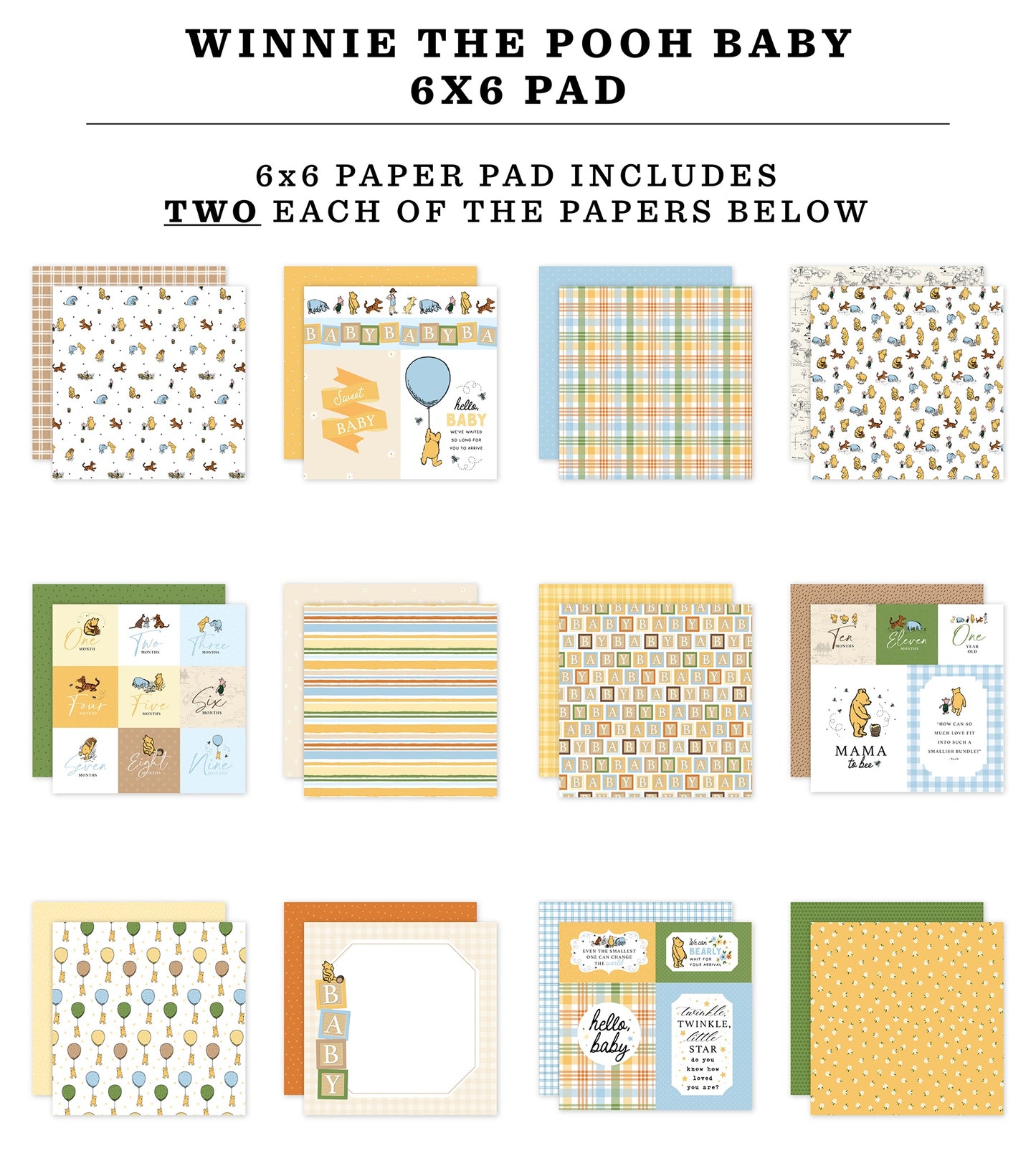 Echo Park Winnie The Pooh Baby Double-Sided Paper Pad 6"X6"