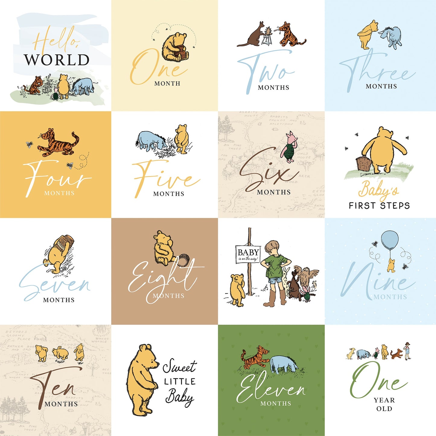 Echo Park Winnie The Pooh Baby Paper - 2X2 Journaling Cards