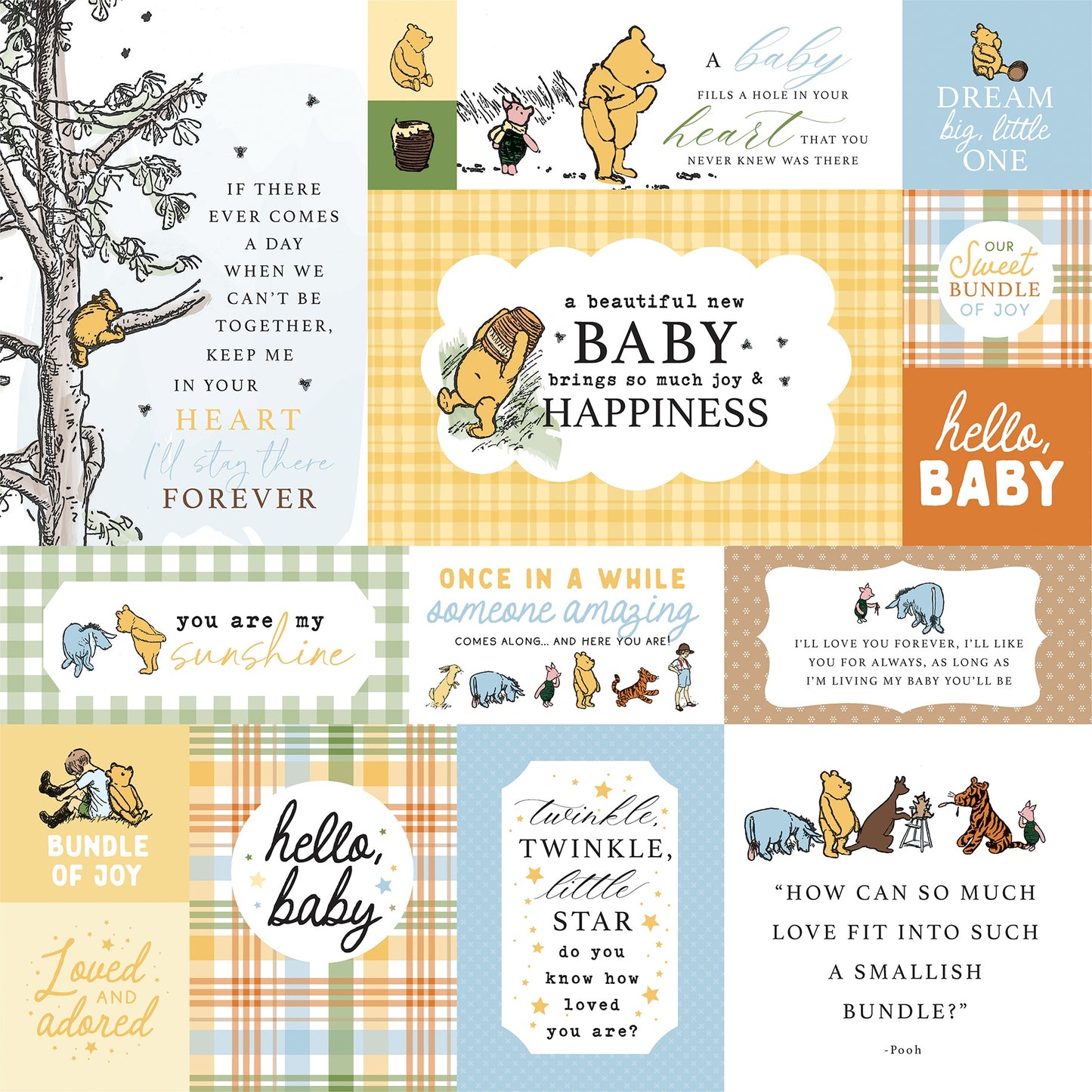 Echo Park Winnie The Pooh Baby Paper - Multi Journaling Cards