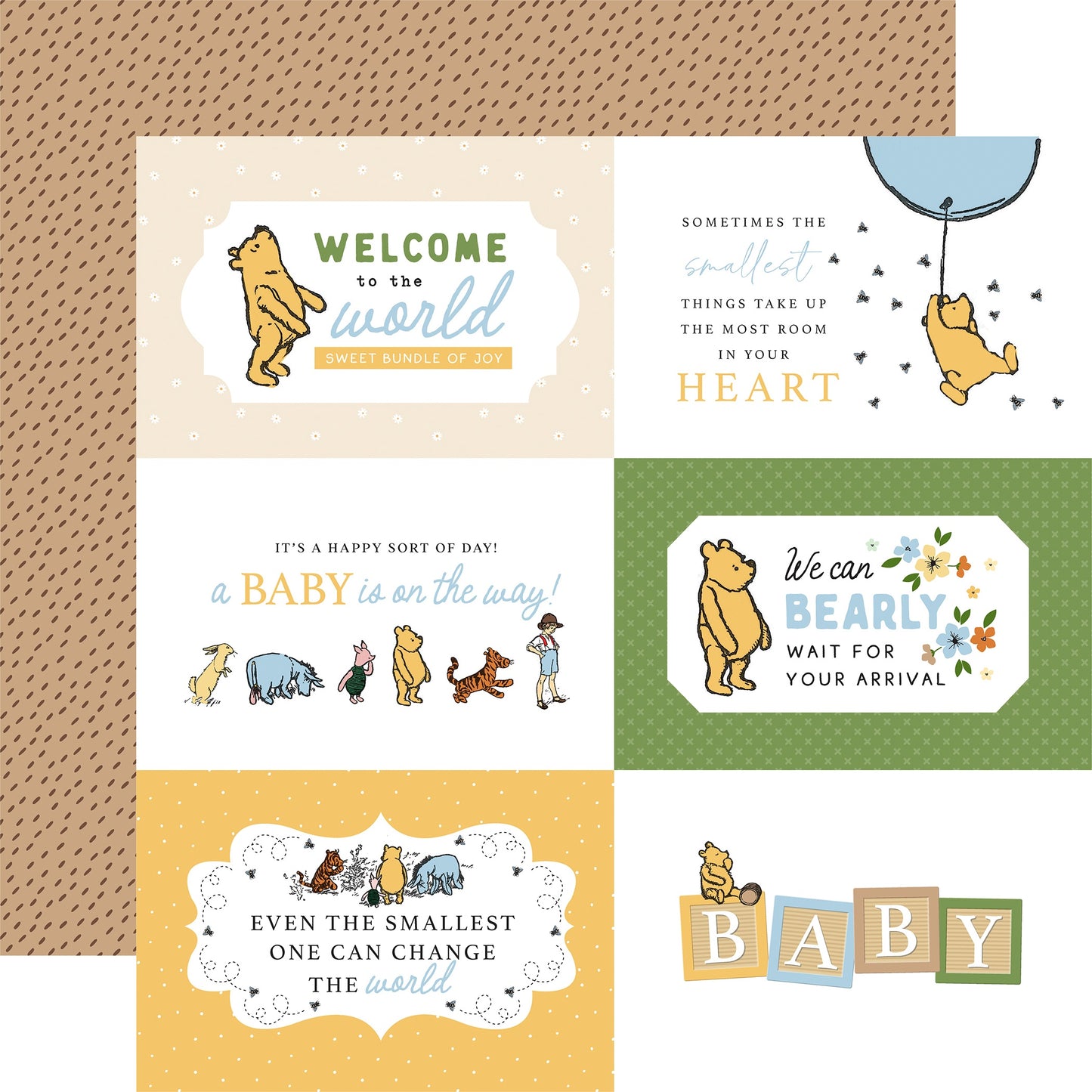 Echo Park Winnie The Pooh Baby Paper - 6X4 Journaling Cards