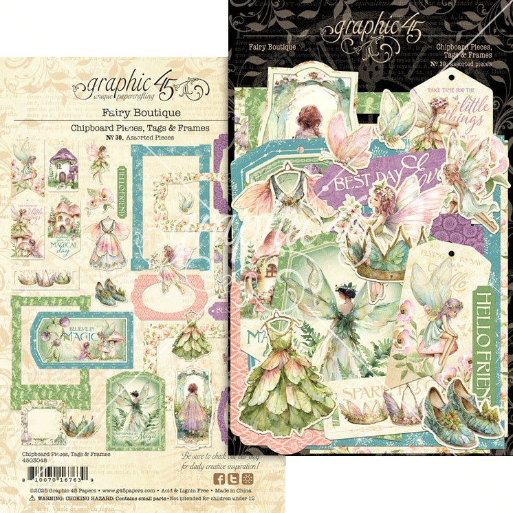 Graphic 45 Fairy Boutique Chipboard Die-Cuts-Tags & Frames