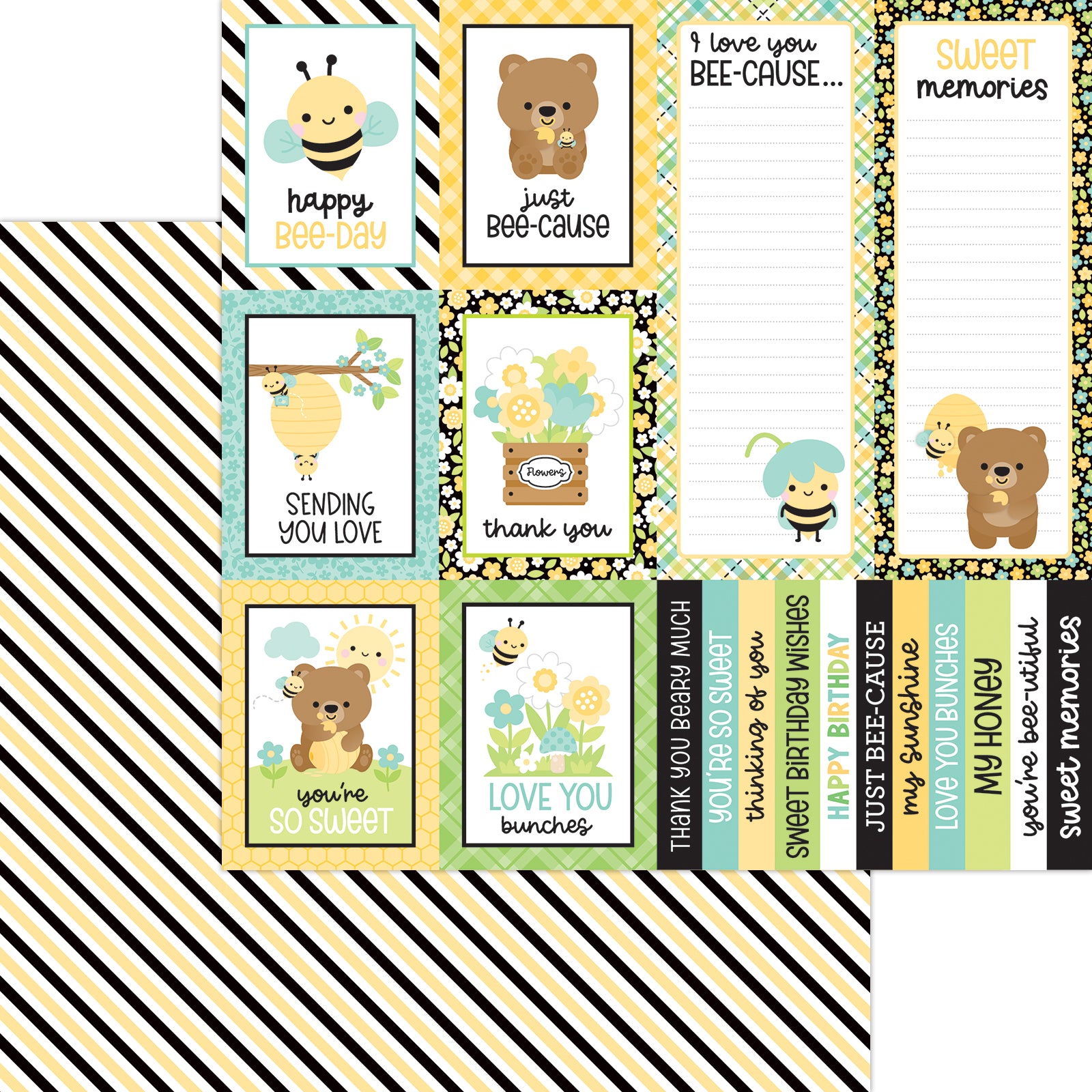 Doodlebug Bee Happy Double-Sided Paper Pack 12"X12"
