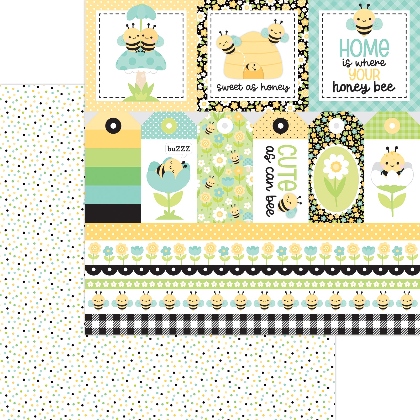 Doodlebug Bee Happy Double-Sided Paper Pack 12"X12"