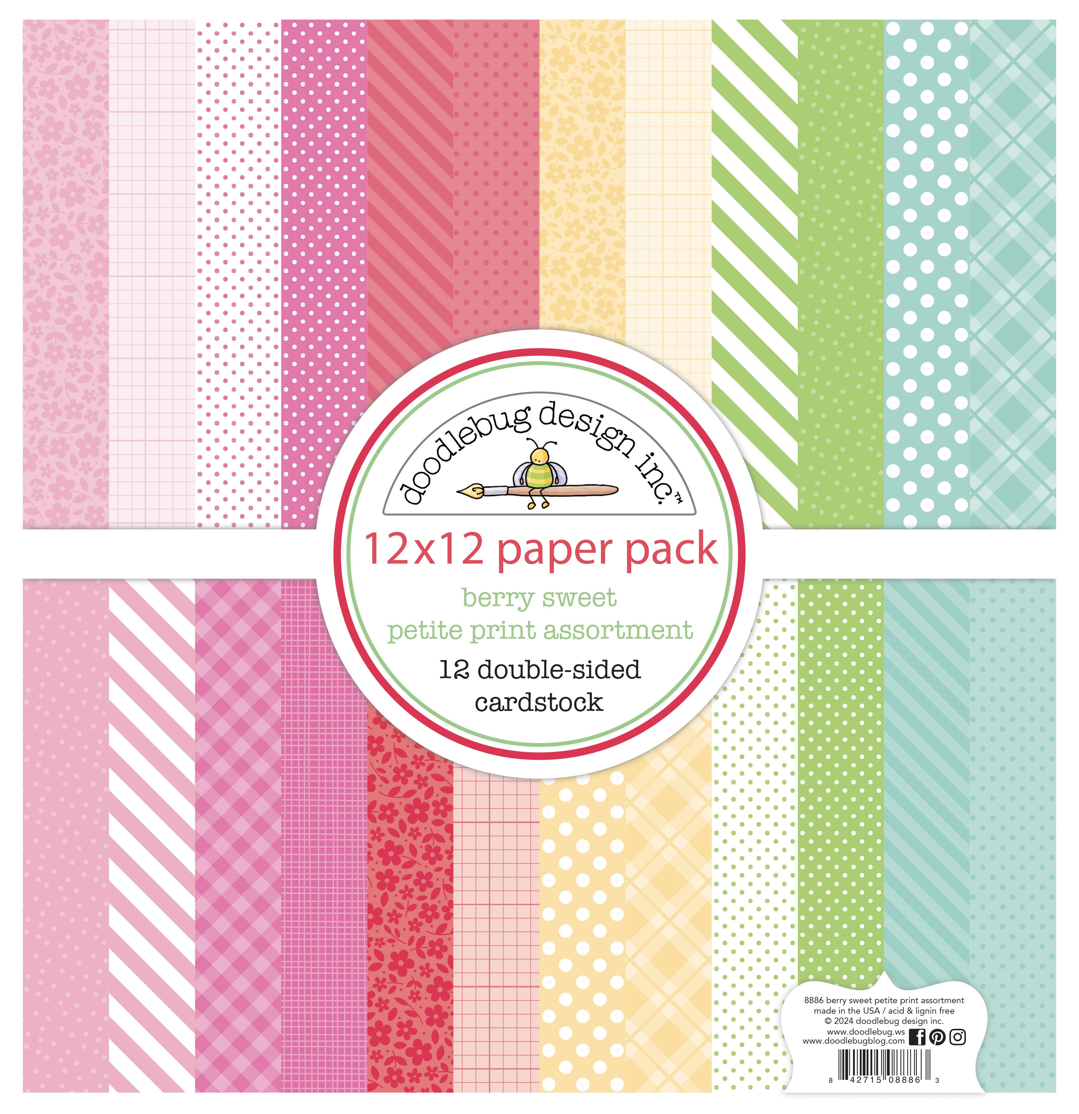 Doodlebug Berry Sweet Petite Prints Double-Sided Cardstock 12"X12"