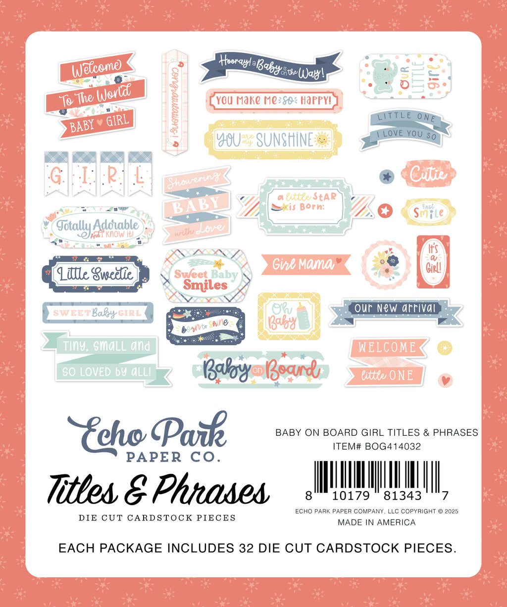 Echo Park Baby on Board Girl Ephemera-Titles & Phrases
