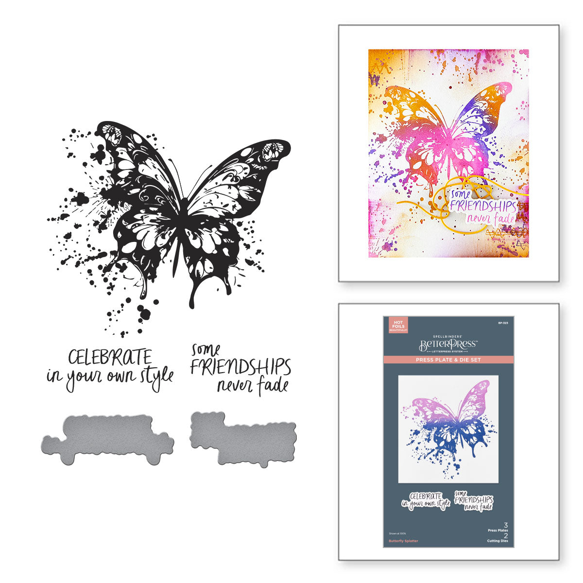 Spellbinders Beautifully Imperfect Butterfly Splatter BetterPress Plate & Die