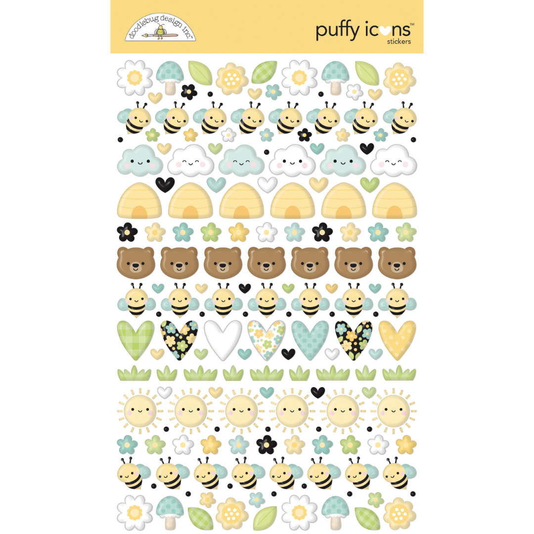 Doodlebug Bee Happy Puffy Stickers-Icons