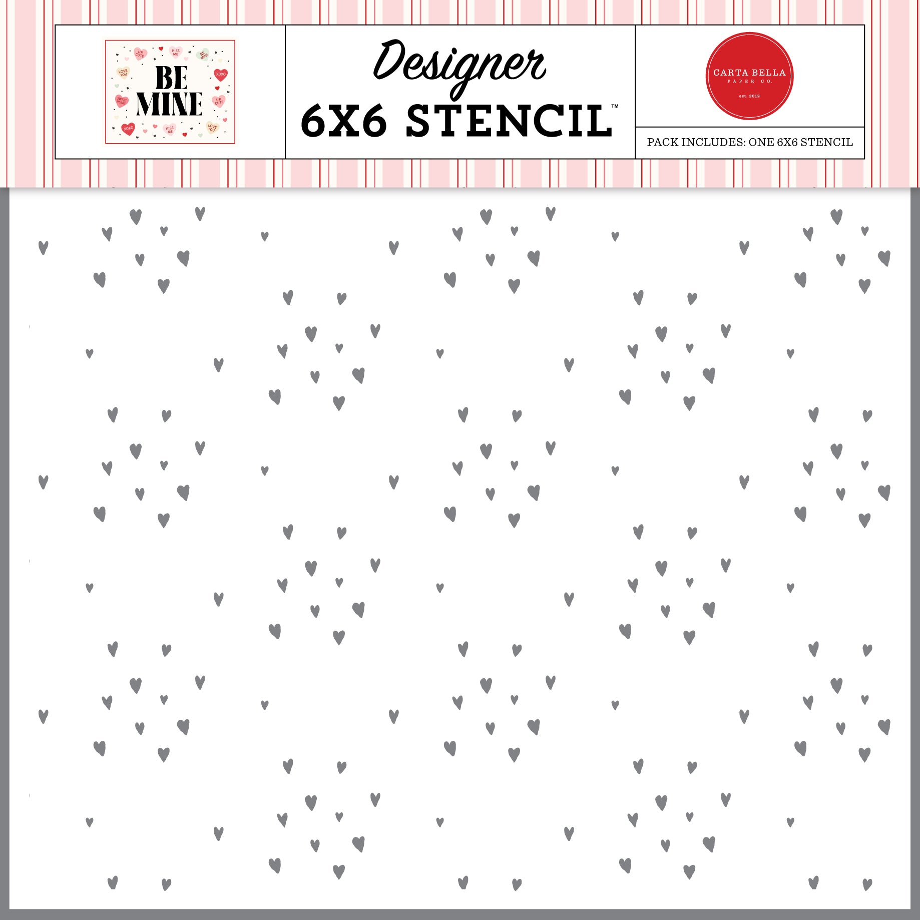 Carta Bella Be Mine Stencil 6"X6"-Hearts Aflutter