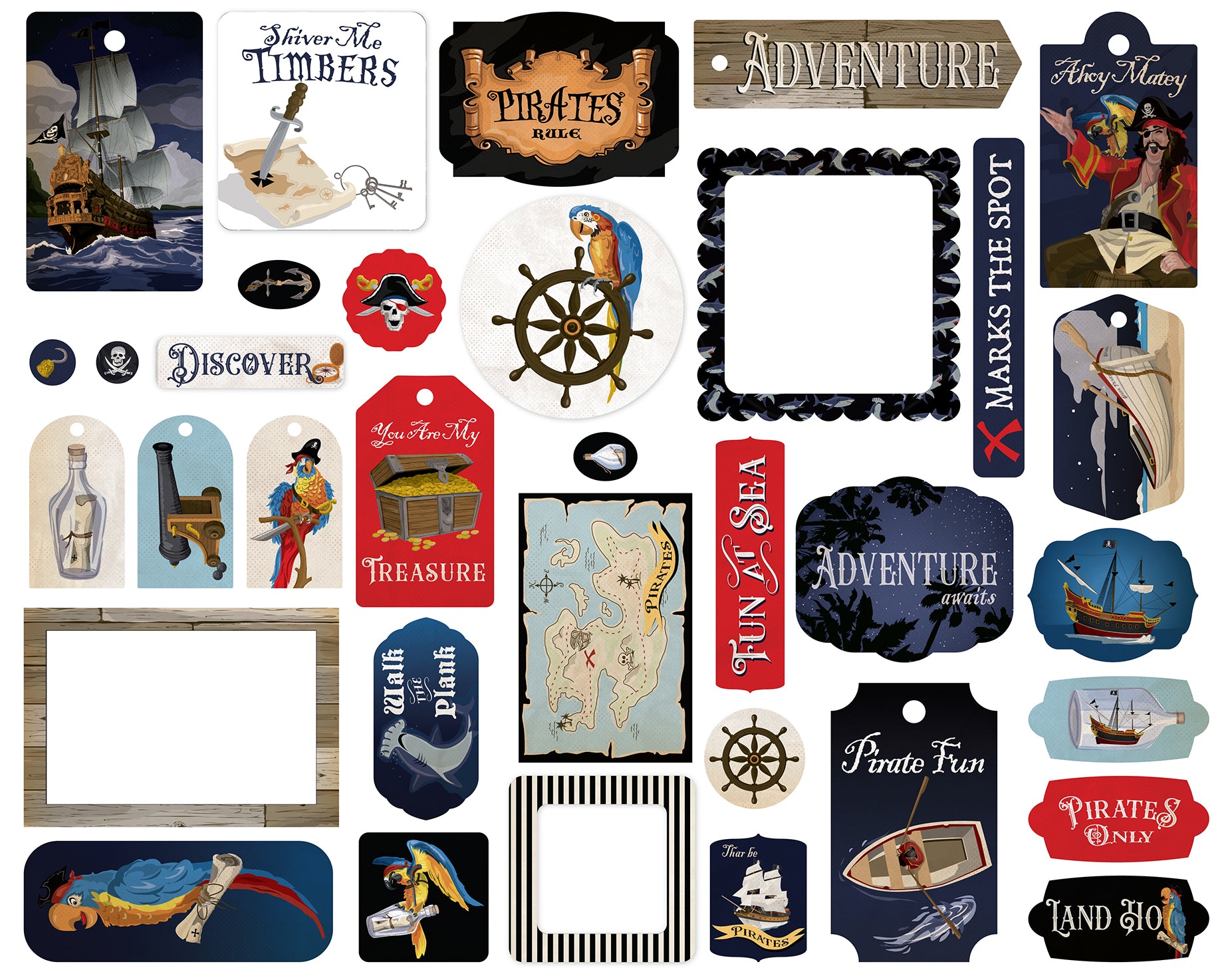 Carta Bella Pirates Cardstock Ephemera -Frames & Tags