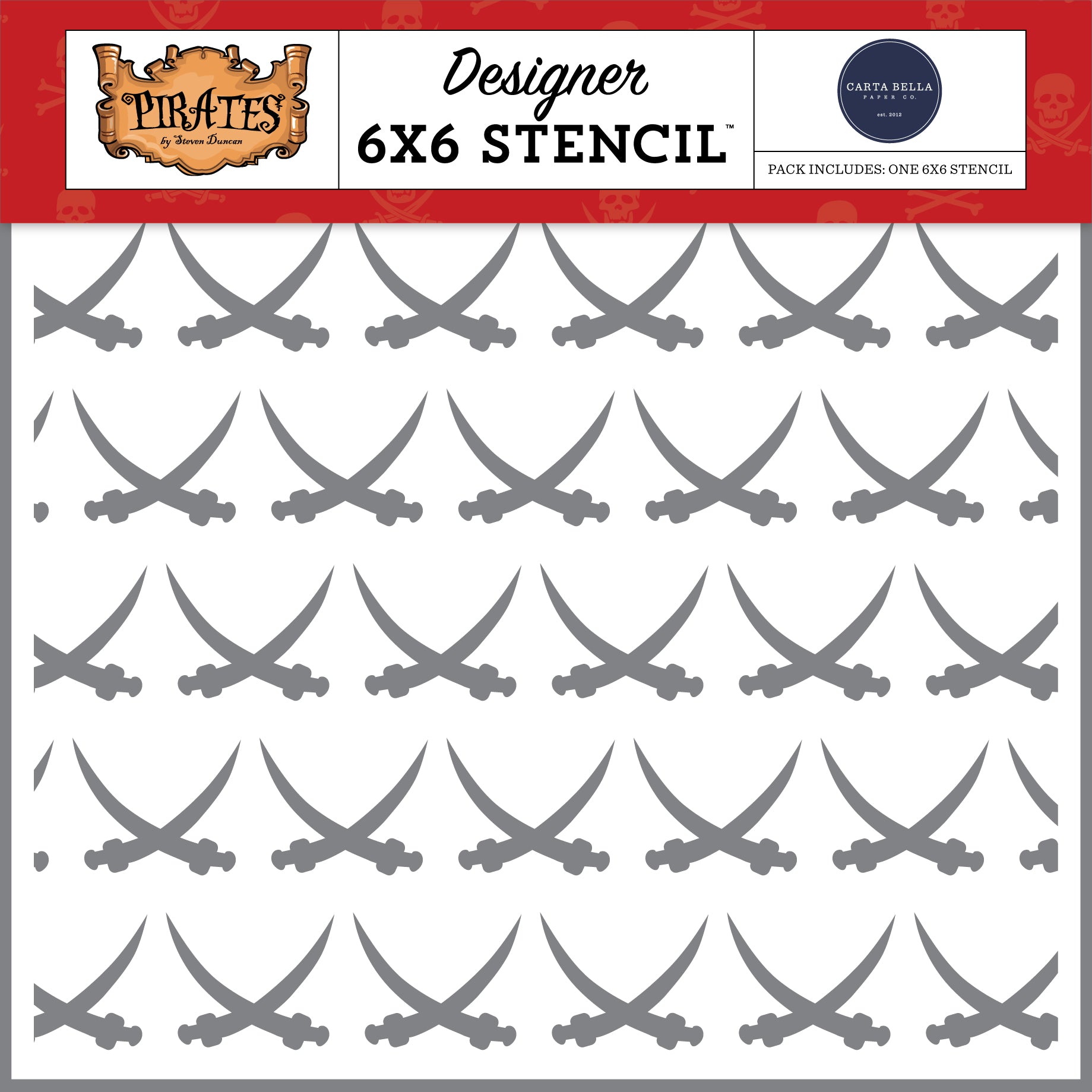 Carta Bella Pirates Stencil 6"X6"-Pirate Swords