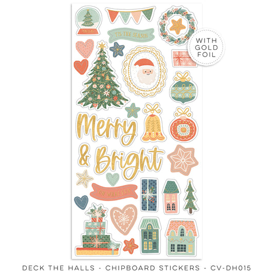 Cocoa Vanilla Studio Deck The Halls Chipboard Stickers