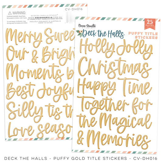 Cocoa Vanilla Studio Deck The Halls Puffy Gold Title Stickers