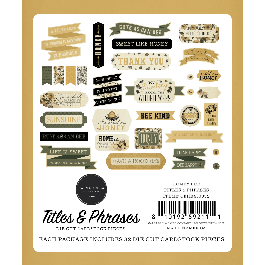 Carta Bella Honey Bee Cardstock Ephemera-Titles & Phrases