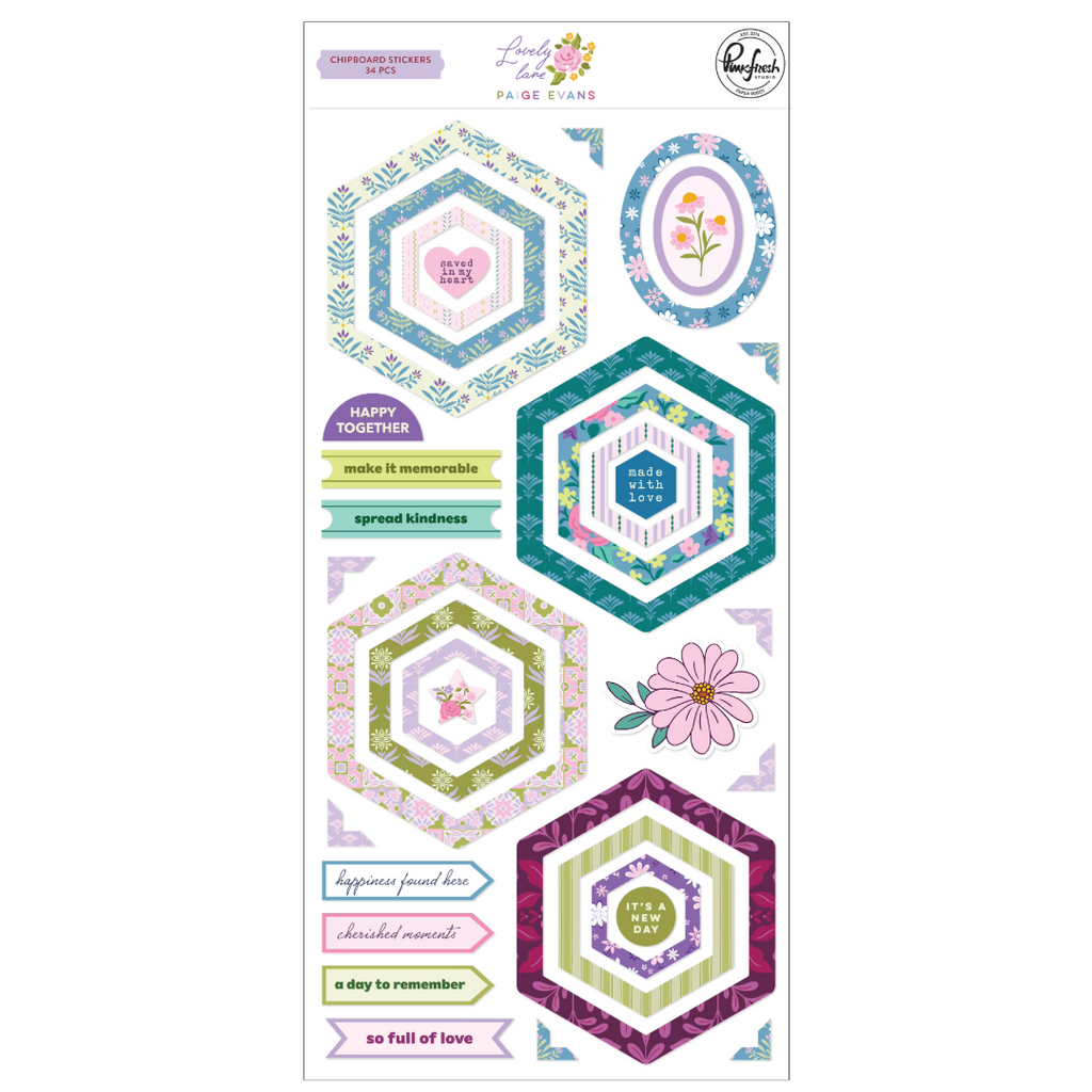 Pinkfresh Studio Lovely Lane Chipboard Stickers