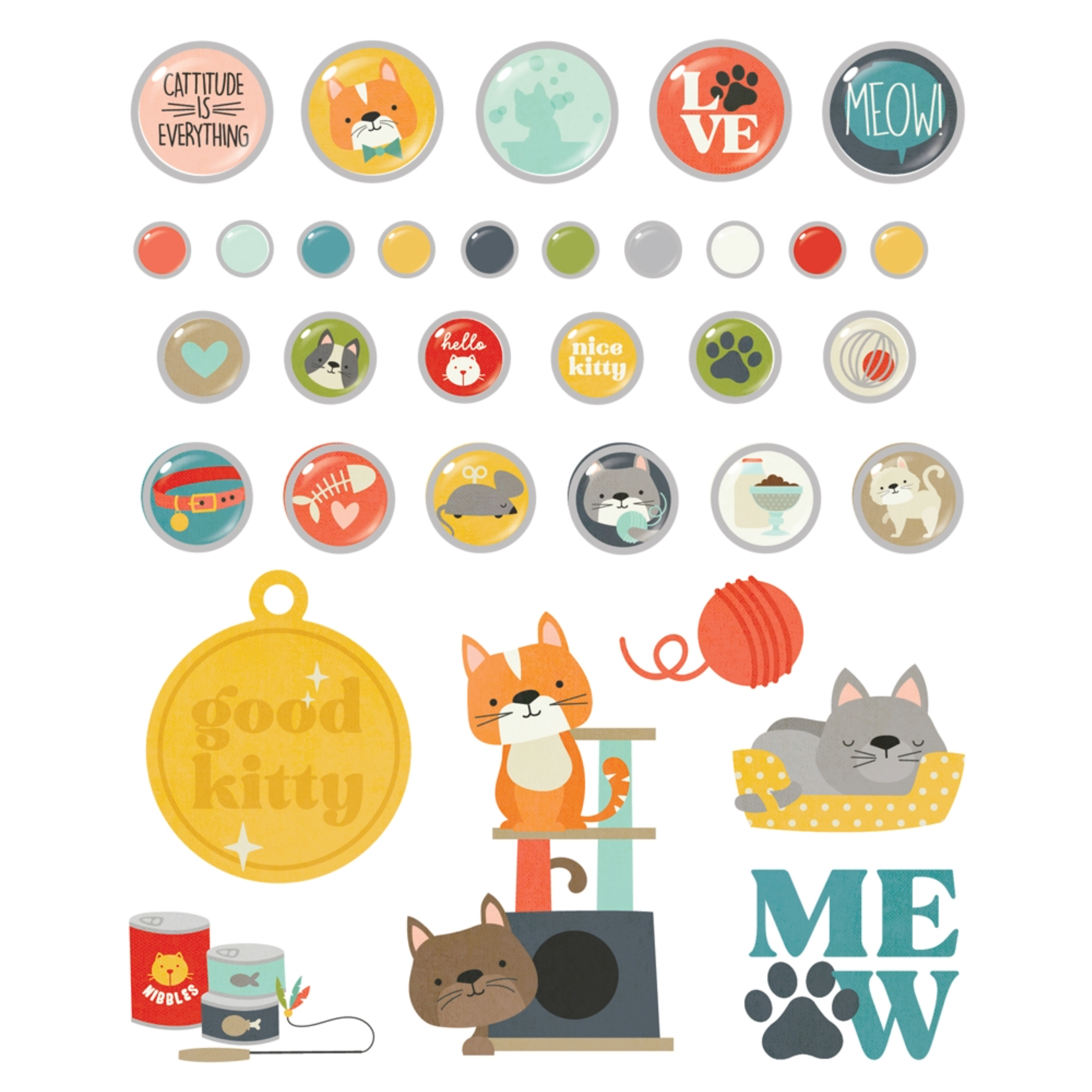 Simple Stories Pet Shoppe Cat Decorative Brads