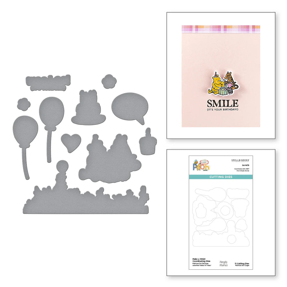 Spellbinders Classic Pooh Make A Wish! Etched Dies for Coordinating Stamp Set