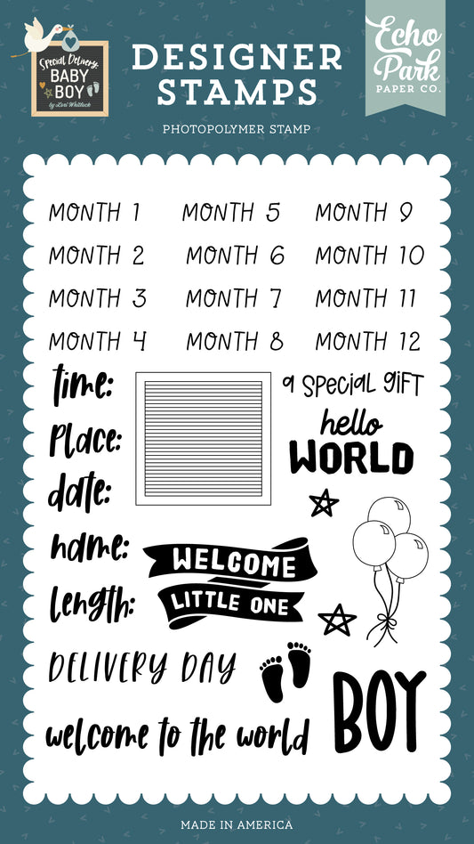 Echo Park Special Delivery Baby Boy Stats Stamp Set