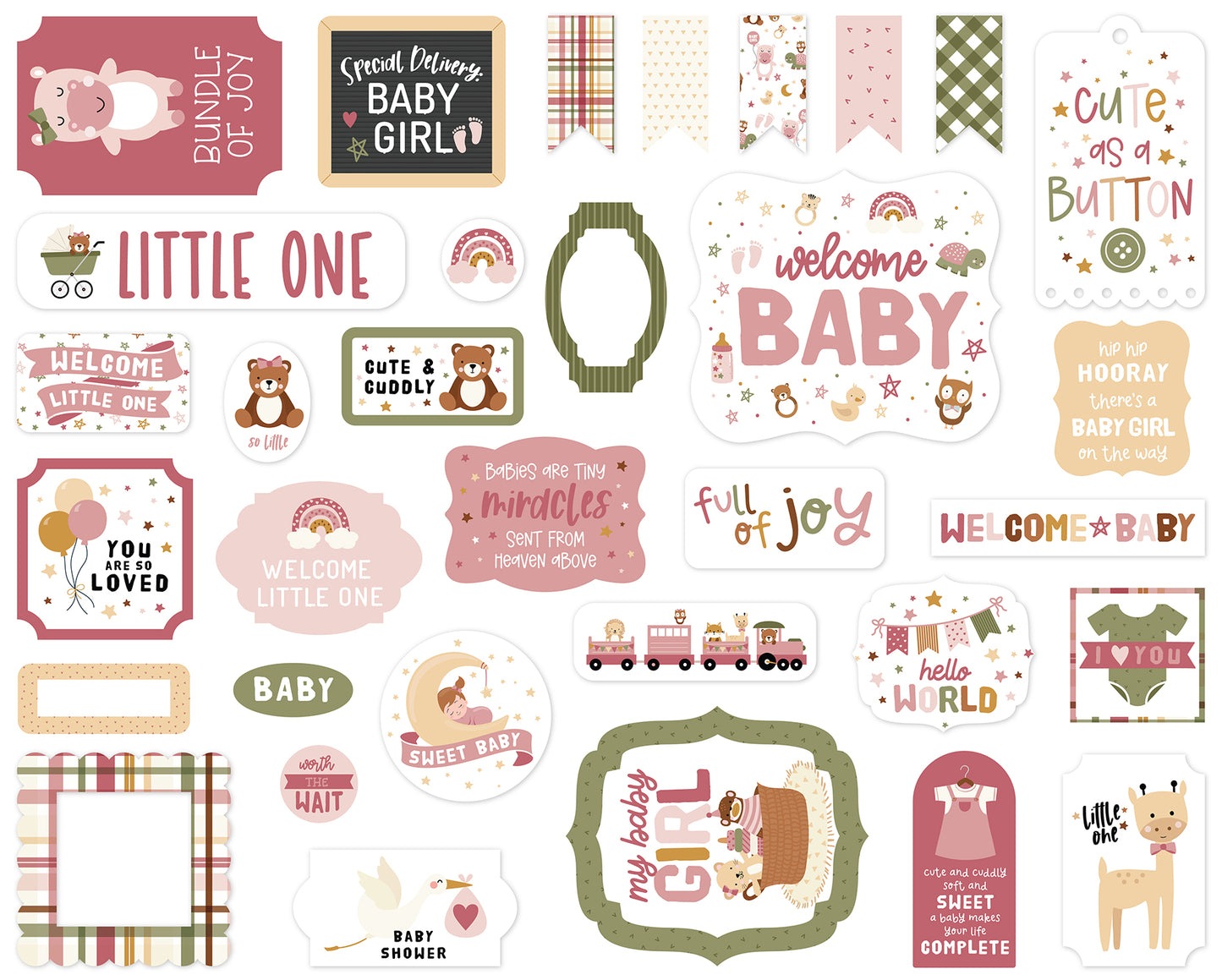 Echo Park Special Delivery Baby Girl Cardstock Ephemera-Icons