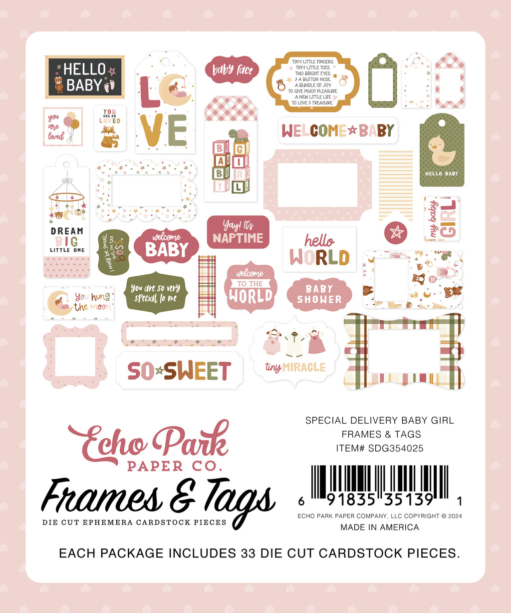 Special Delivery Baby Girl Ephemera-Frames & Tags