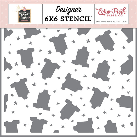 Echo Park Special Delivery Baby Girl Stencil - Outfits And Stars