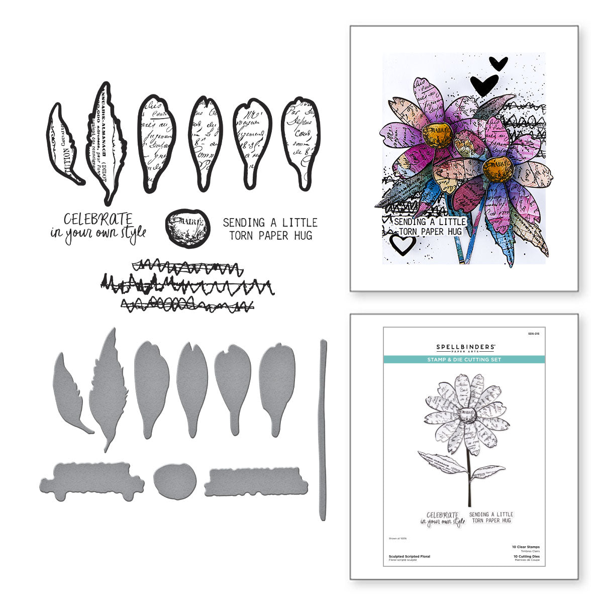 Spellbinders Beautifully Imperfect Sculpted Scripted Floral Stamp & Die Set