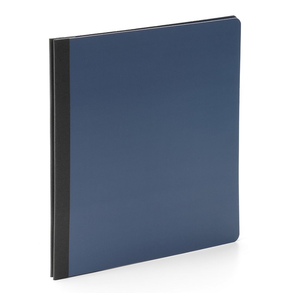 A navy-colored flipbook with a smooth cover and ten pocket pages.