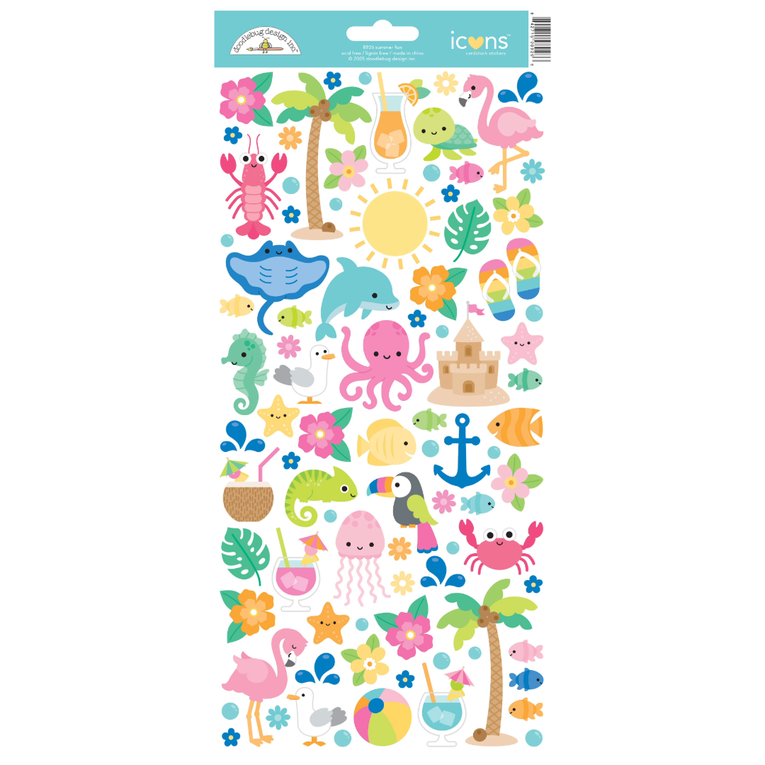 Doodlebug Summer Fun Cardstock Stickers-Icons