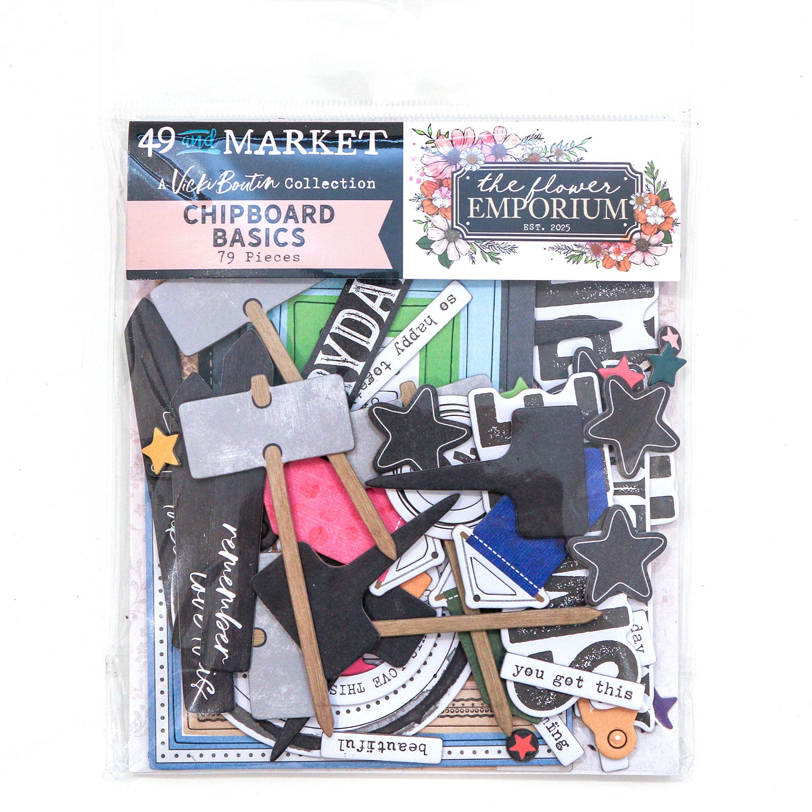 49 And Market The Flower Emporium Chipboard Basics 79/Pkg